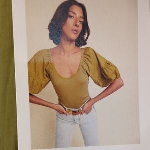 Nation LTD Olive Green Puff Sleeve Blouse - NWT